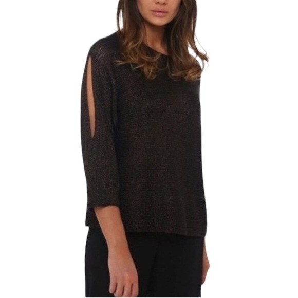 Eileen Fisher Organic Linen Loose Knit 3/4 Dolman Sleeve Sweater Metallic - Picture 1 of 16